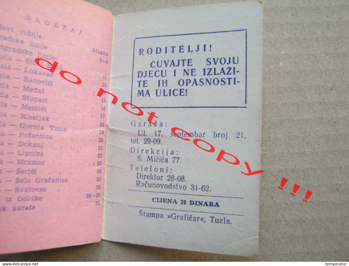 Bus timetable, Red Voznje - SFRJ Yugoslavia, Bosnia, Tuzla ( 1966 ) 32 pages