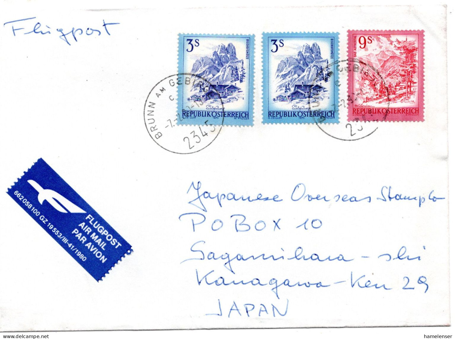 71773 - Österreich - 1990 - 9S Schoenes Österreich MiF A LpBf BRUNN -> Japan - Covers & Documents