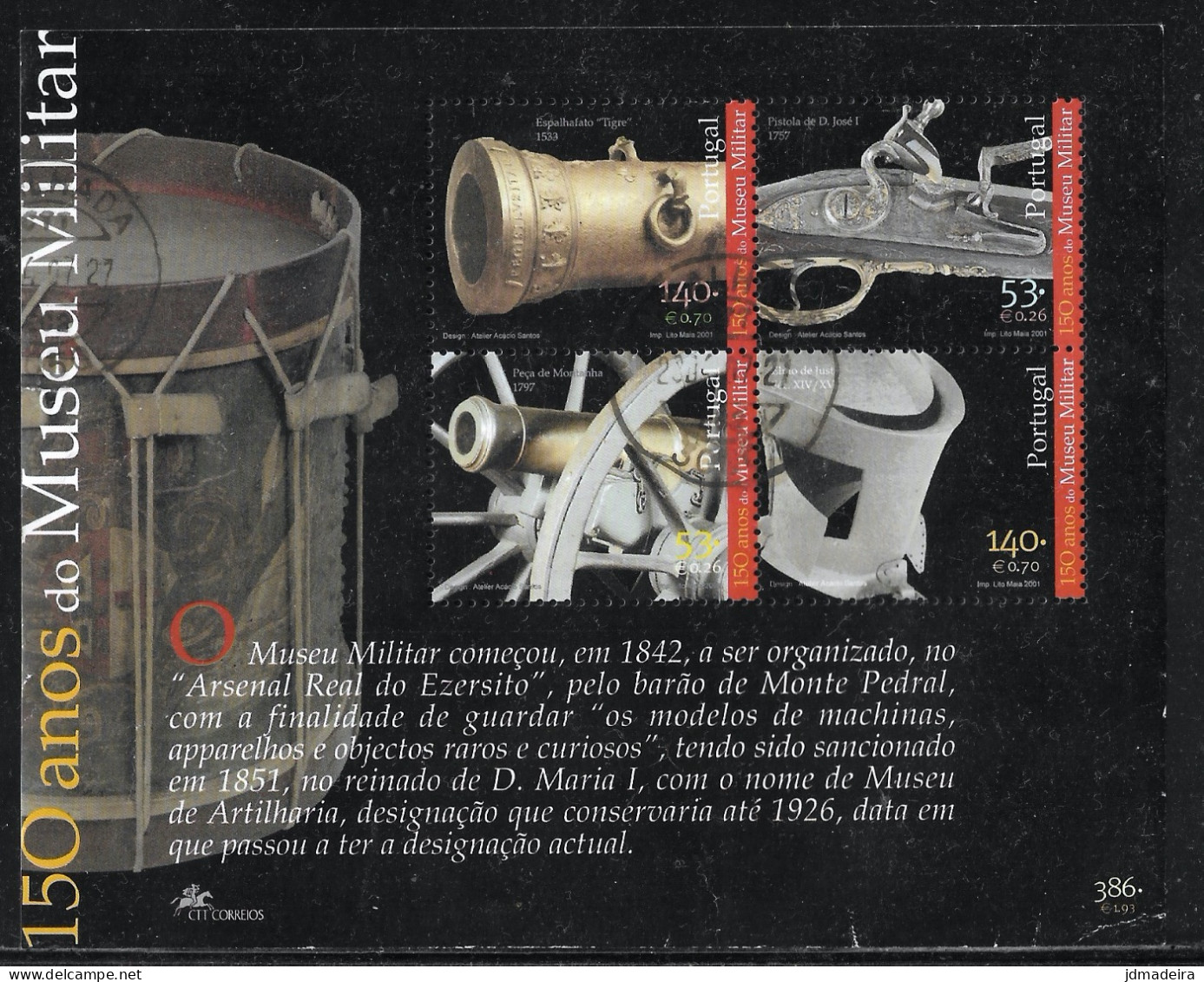 Portugal – 2001 Military Museum Used Souvenir Sheet - Usati