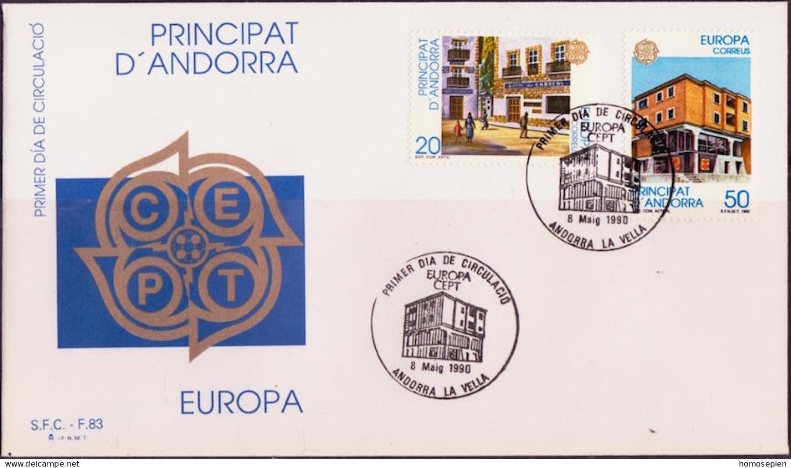 Andorre Espagnol - Andorra FDC1 1990 Y&T N°204 à 205 - Michel N°214 à 215 - EUROPA - Storia Postale