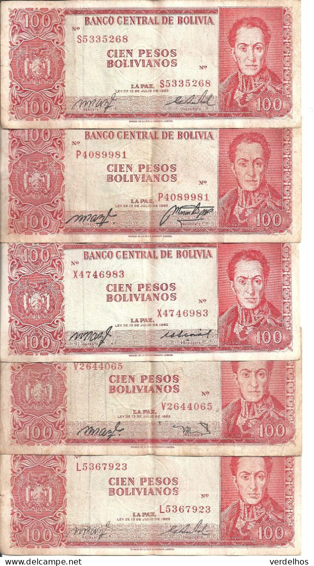 BOLIVIE 100 PESOS L.1962 VF P 163 ( 5 Billets ) - Bolivia
