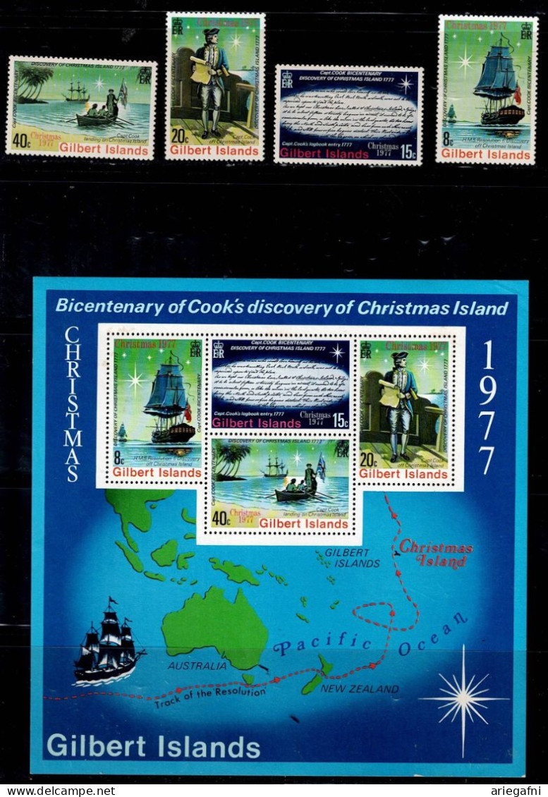 GILBERT& ELLICE ISLANDS 1977 BICENTENARY OF COOK`S DISCOVERY OF CHRISTMAS ISLAND MI No 295-8 +BLOCK 4 MNH VF!! - Gilbert & Ellice Islands (...-1979)