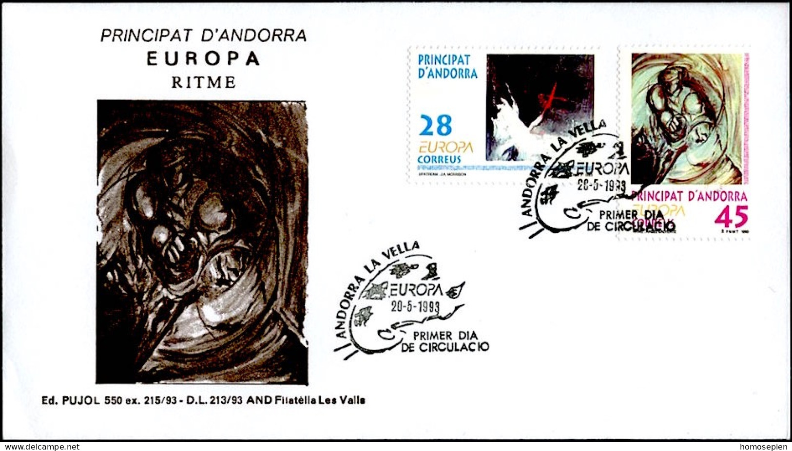 Andorre Espagnol - Andorra FDC2 1993 Y&T N°222 à 223 - Michel N°232 à 233 - EUROPA - Lettres & Documents