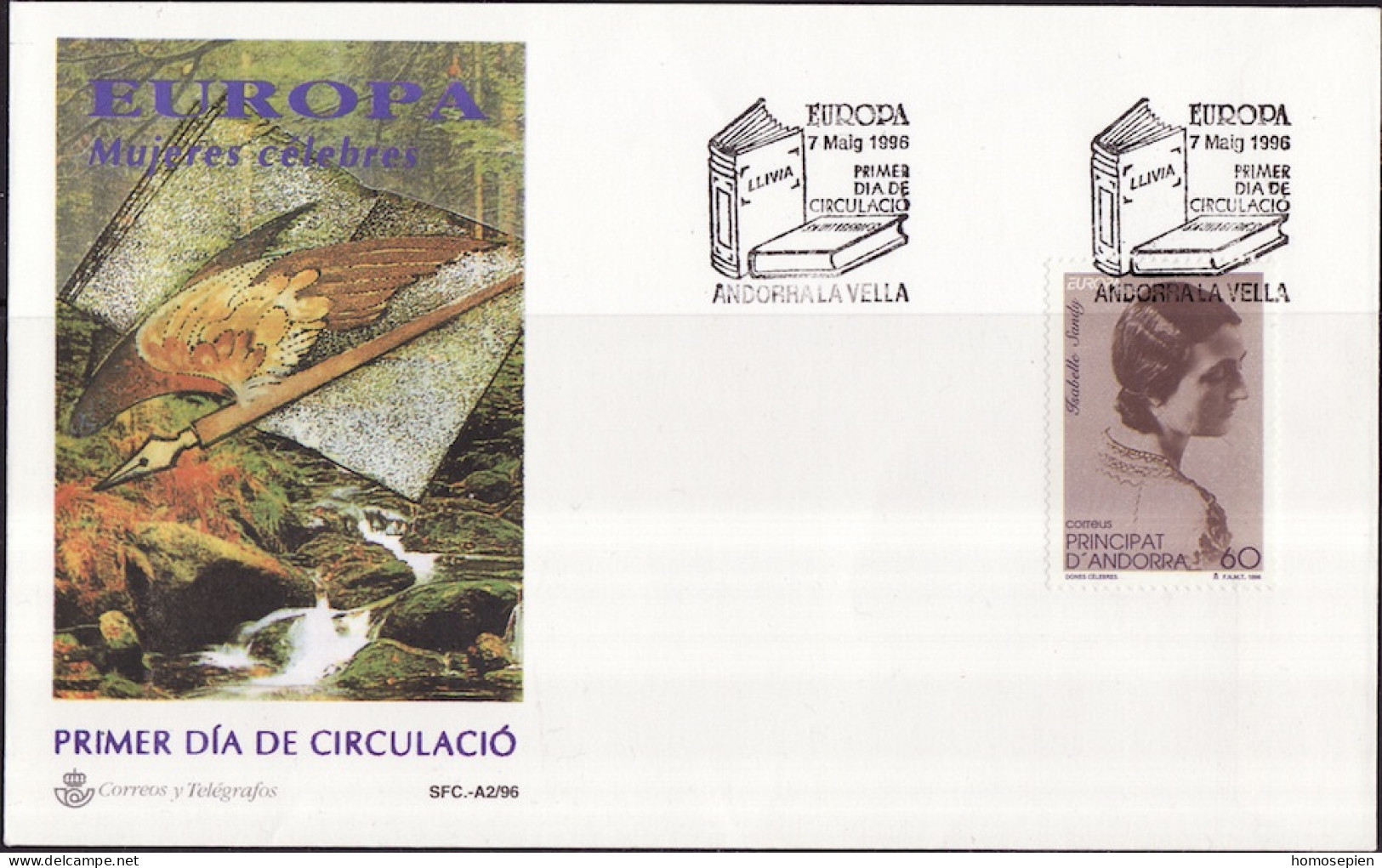 Andorre Espagnol - Andorra FDC1 1996 Y&T N°238 - Michel N°248 - 60p EUROPA - Cartas & Documentos