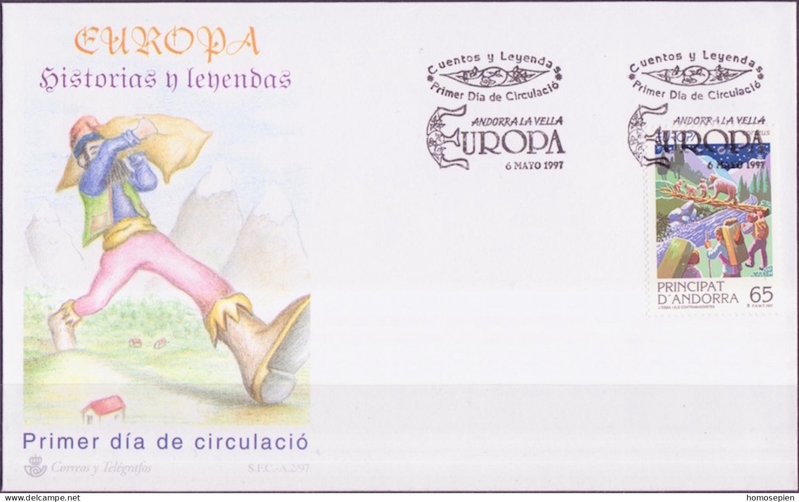 Andorre Espagnol - Andorra FDC1 1997 Y&T N°243 - Michel N°253 - 65p EUROPA - Brieven En Documenten