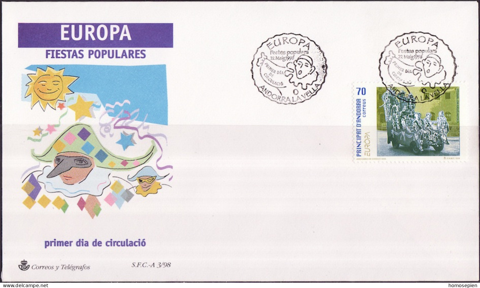 Andorre Espagnol - Andorra FDC1 1998 Y&T N°249 - Michel N°259 - 70p EUROPA - Brieven En Documenten