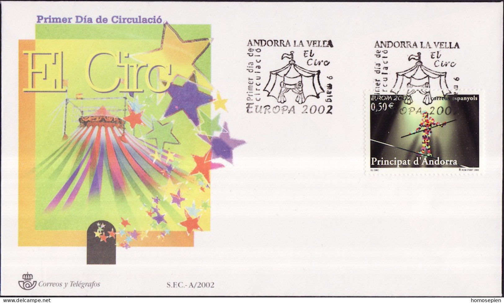 Andorre Espagnol - Andorra FDC1 2002 Y&T N°280 - Michel N°290 - 0,50€ EUROPA - Lettres & Documents