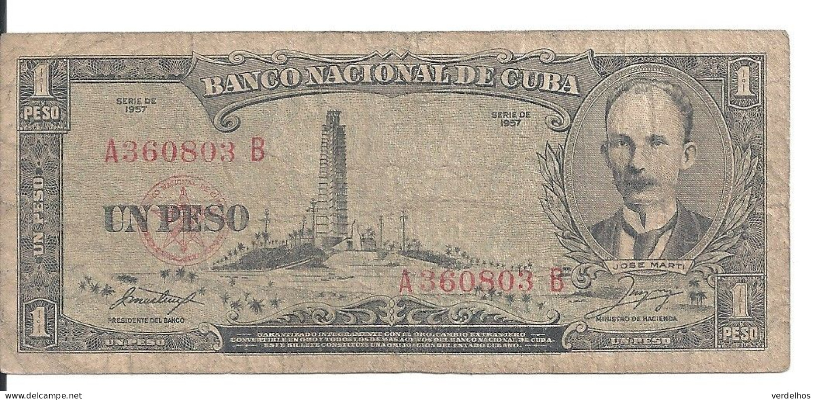 CUBA 1 PESO 1957 VG+ P 87 B - Cuba