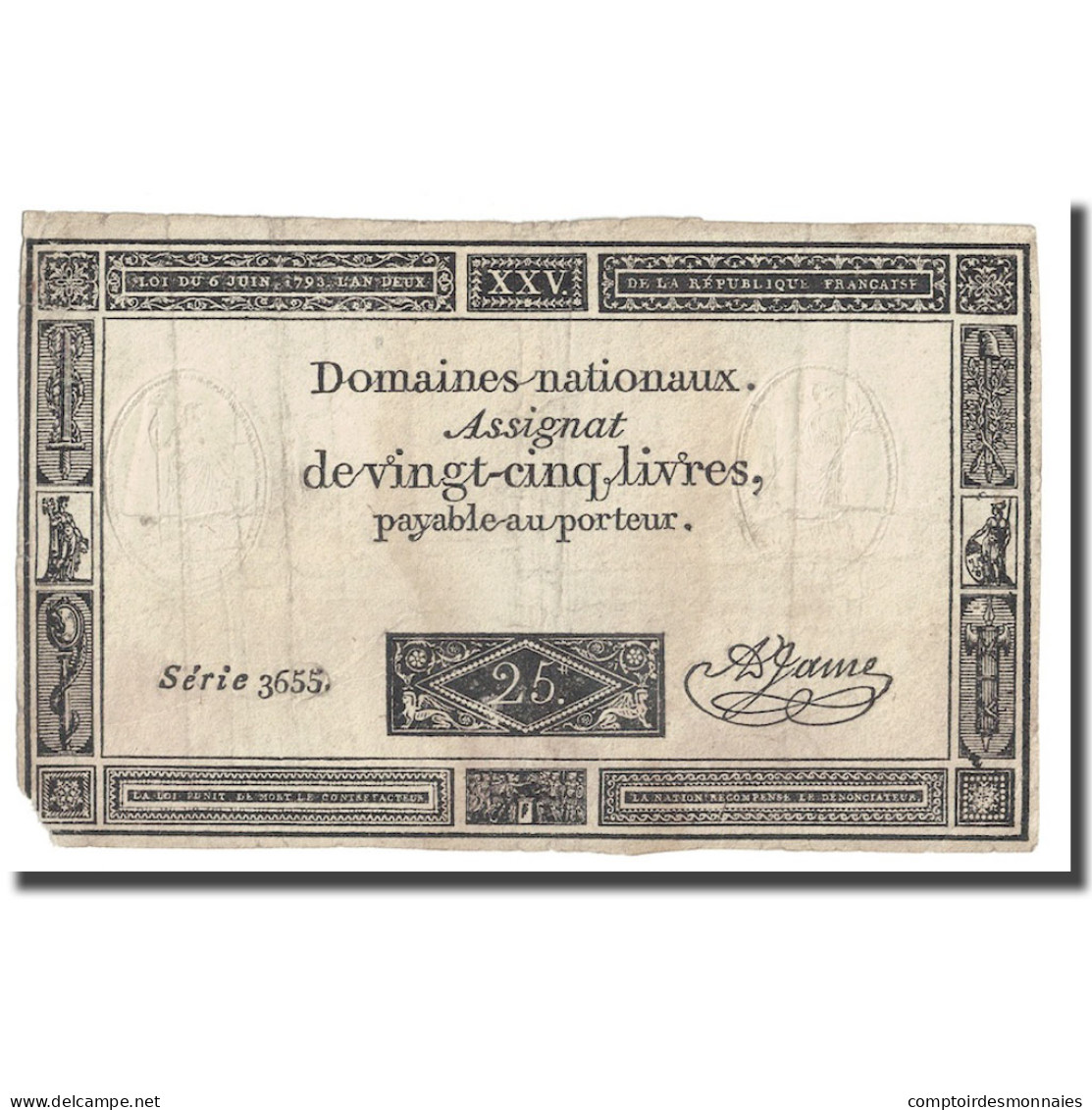 France, 25 Livres, 1793, A.Jame, 1793-06-06, TB, KM:A71 - Assignats & Mandats Territoriaux