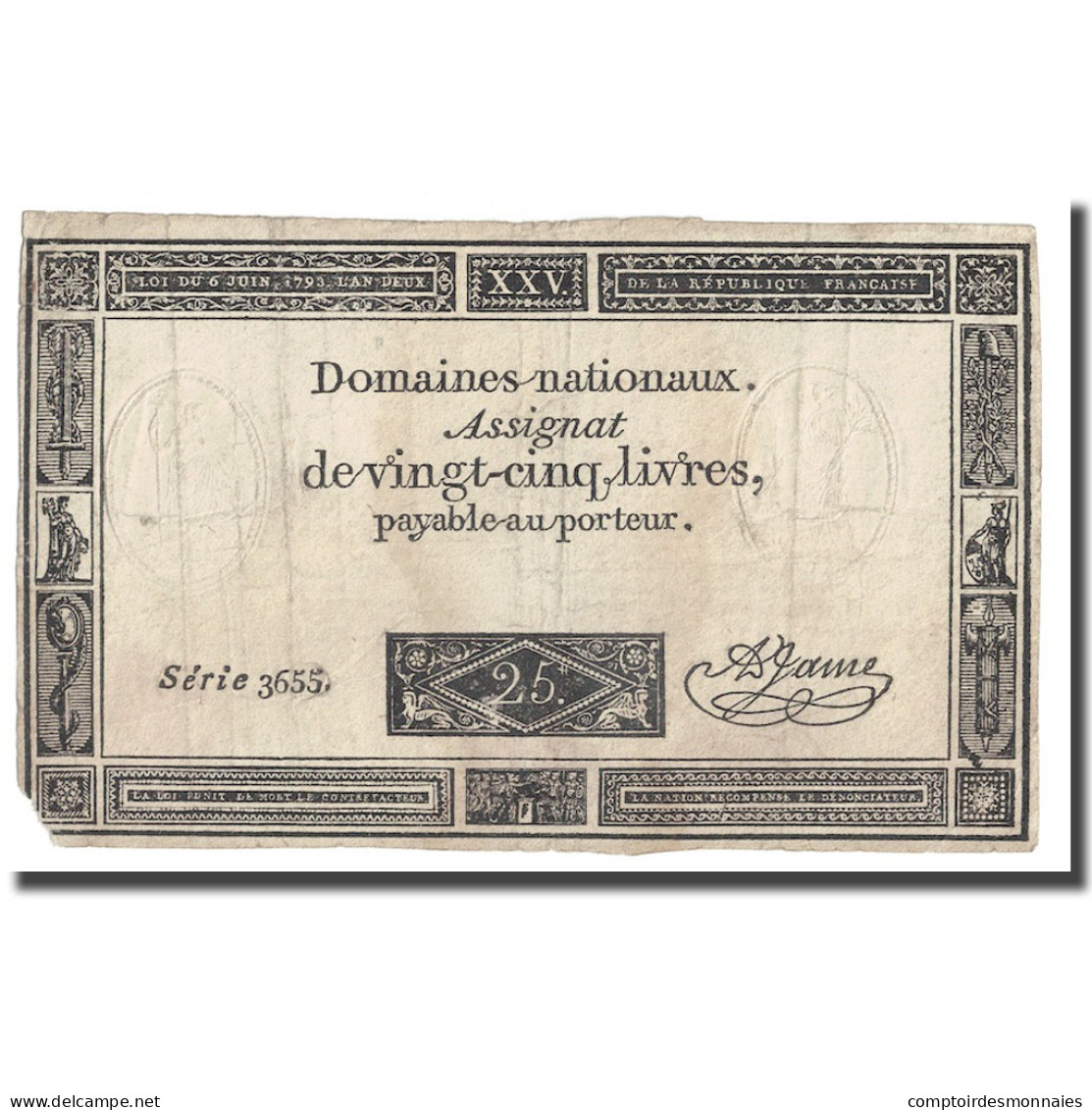 France, 25 Livres, 1793, A.Jame, 1793-06-06, TB, KM:A71 - Assignats