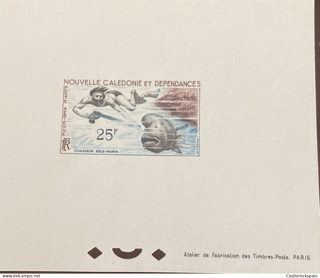 P) 1962 NEW CALEDONIA, PROOF CHASSEUR SOUS MARIN, SHOOTING SURGEONFISH, AQUATICS, AIRMAIL, MNH, XF - Andere & Zonder Classificatie