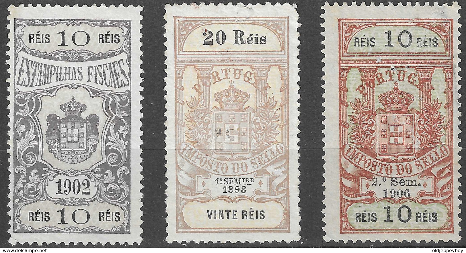 10 E 20 Reis PORTUGAL; 1900s 3 Early Mint  Revenue Fine Mint Estampilha Fiscal E Imposto De Selo X3 1898, 1902 E 1906  - Unused Stamps