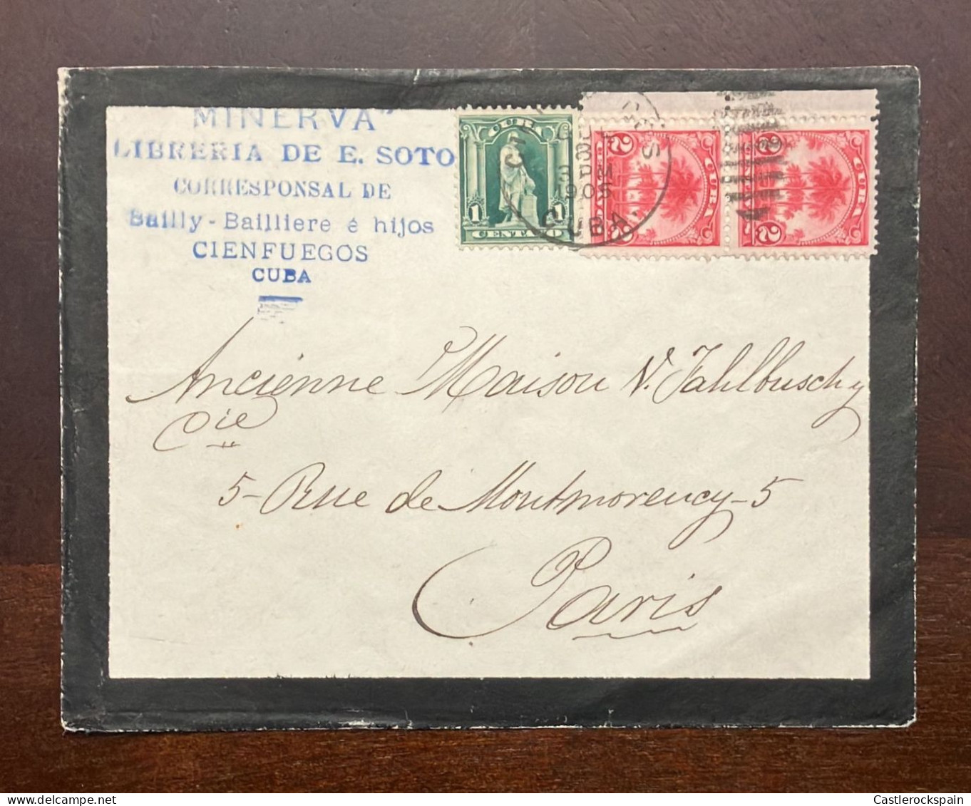 P) 1905 CUBA, COUNTRY SCENES STAMPS OVERPRINT, COVER CIRCULATED CIENFUEGOS TO PARIS, MINERBA BOOKSHOP, XF - Otros & Sin Clasificación