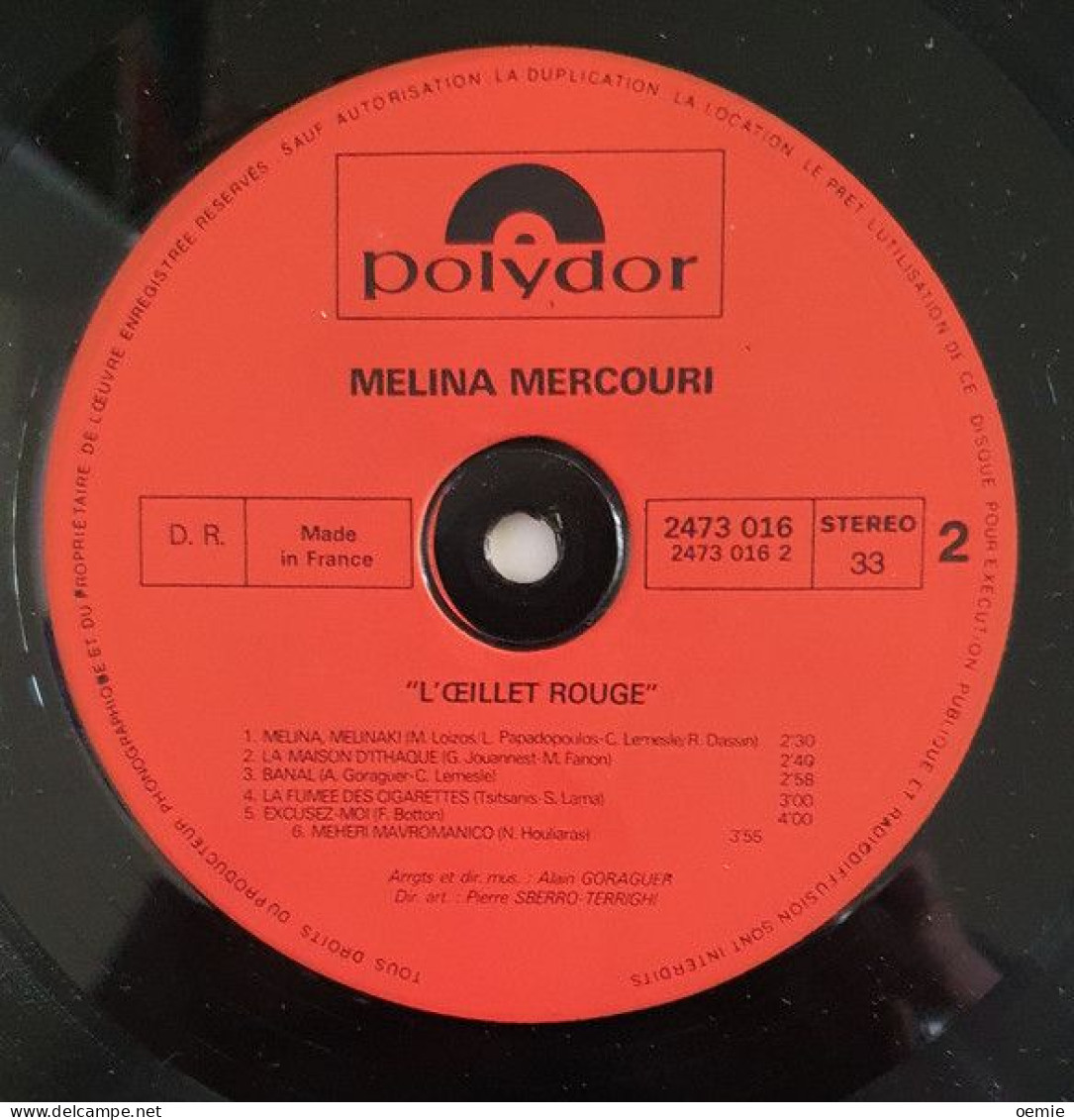 MELINA MERCOURI  L'OEILLET ROUGE - Filmmusik