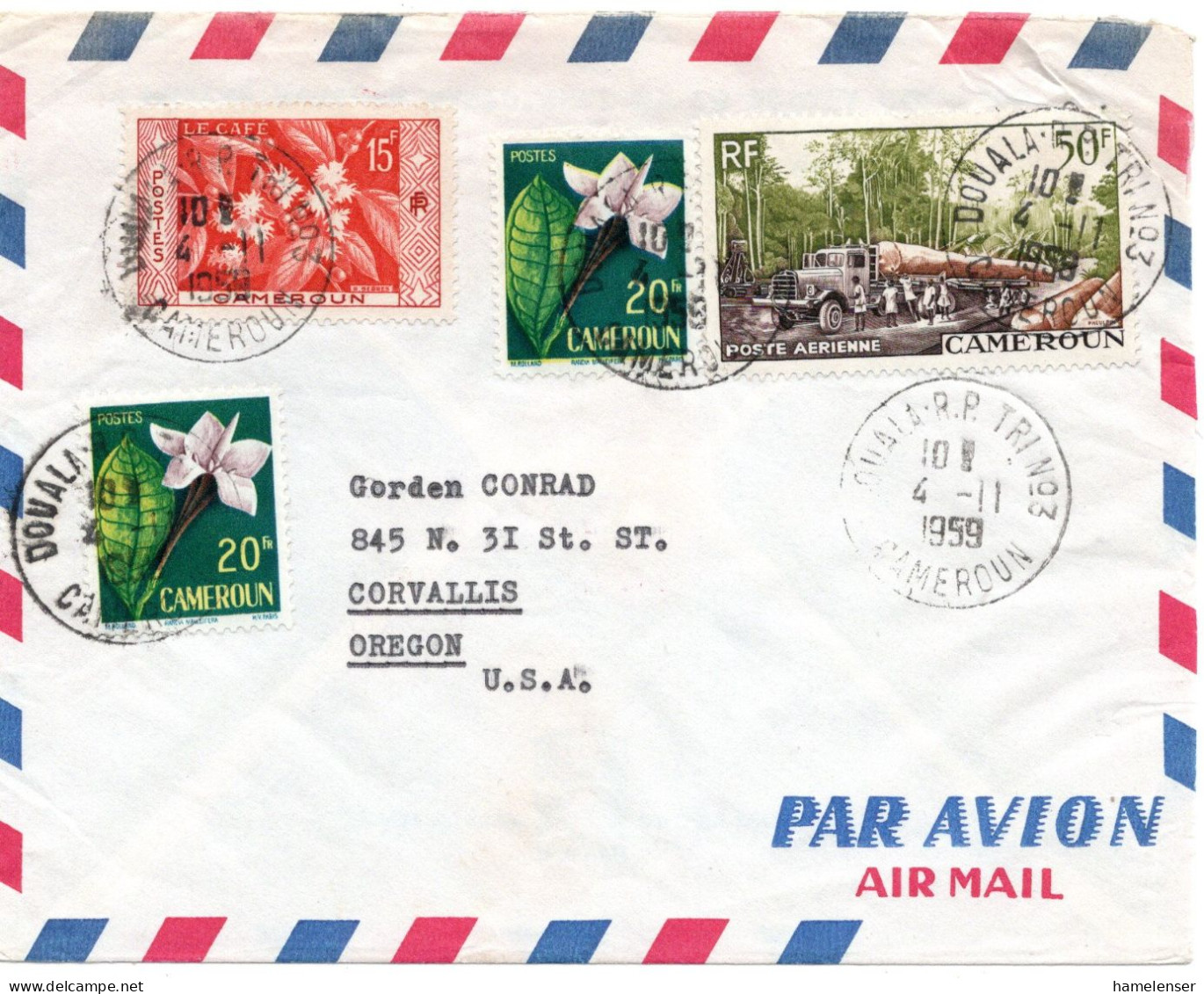 71791 - Kamerun - 1959 - 50F Luftpost MiF A LpBf DOUALA -> Corvallis, OR (USA) - Covers & Documents