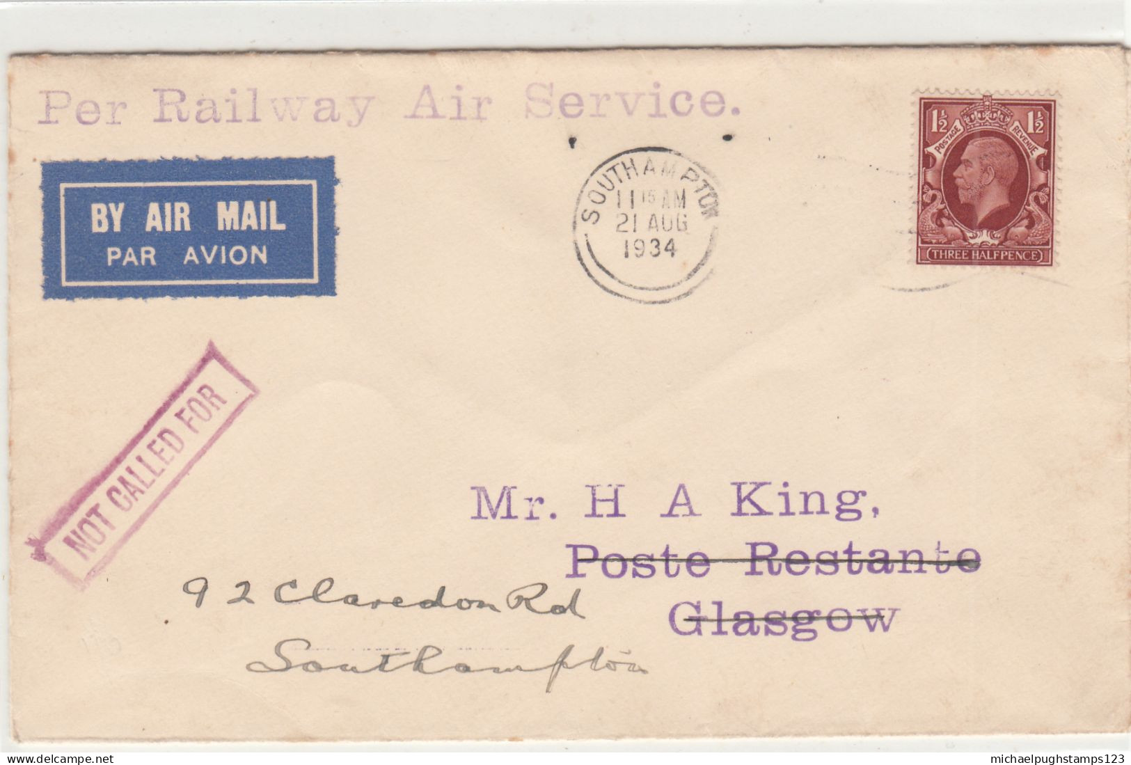 G.B. / 1934 Internal Airmails / Southampton - Sin Clasificación