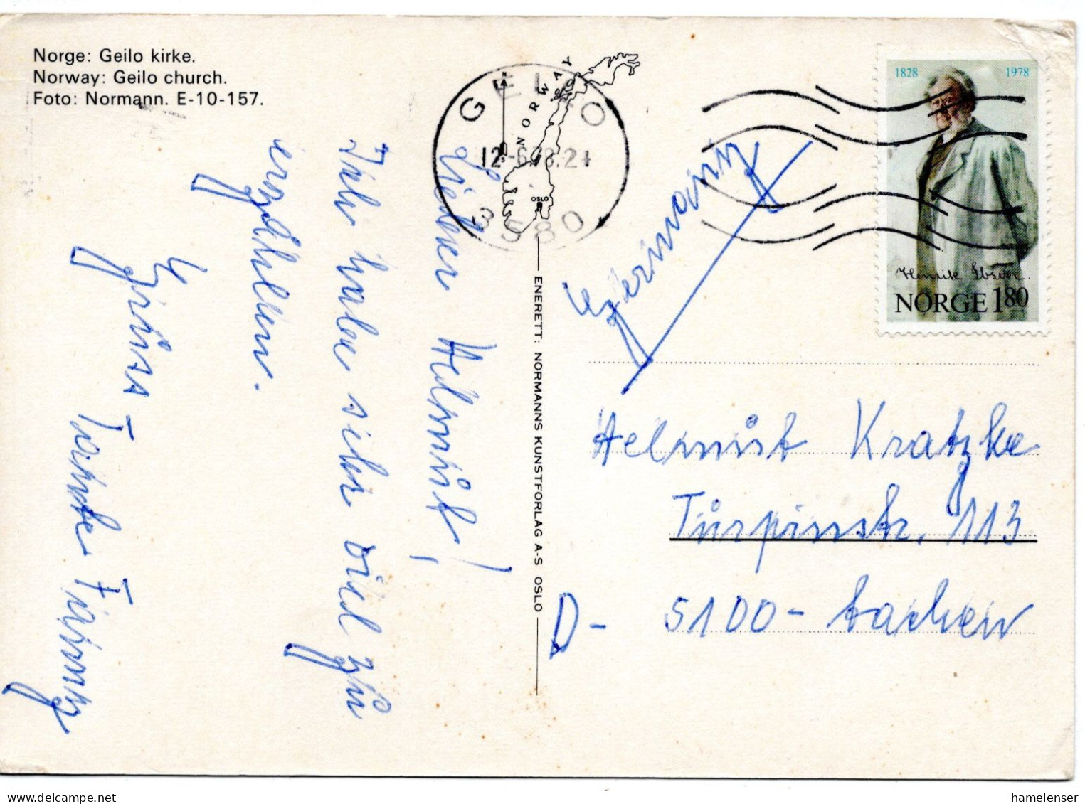 71799 - Norwegen - 1978 - 1,80Kr Ibsen EF A AnsKte GEILO -> Westdeutschland - Storia Postale