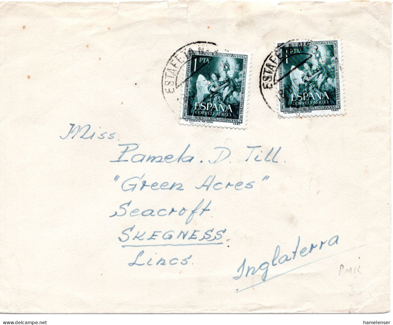 71814 - Spanien - 1952 - 2@1Pta Eucharistischer Kongress A Bf ESTAFETA No.3 -> Grossbritannien - Lettres & Documents