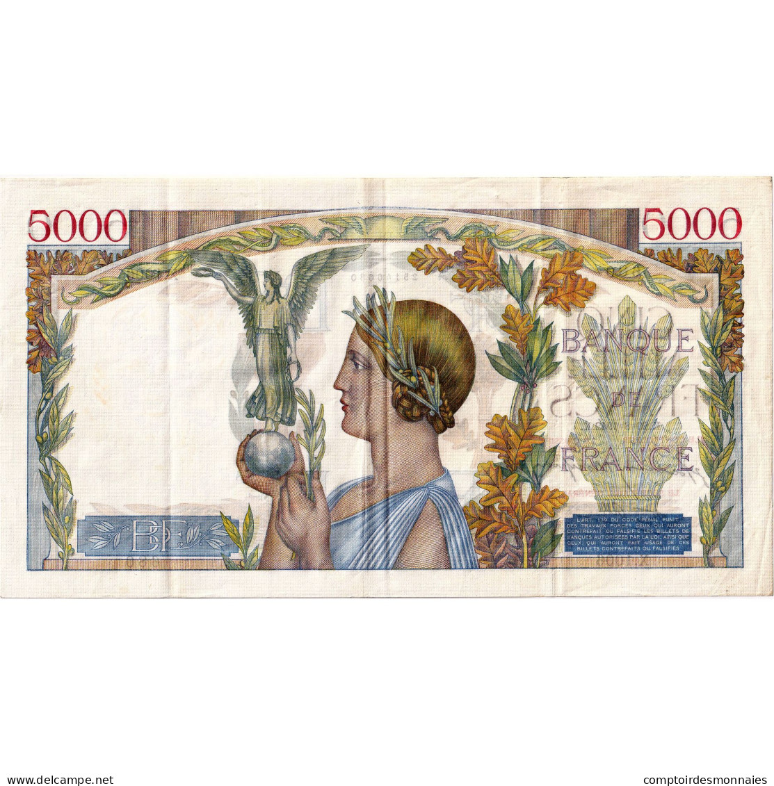 France, 5000 Francs, Victoire, 1942, X.1006 680, TTB+, Fayette:46.40, KM:97c - 5 000 F 1934-1944 ''Victoire''