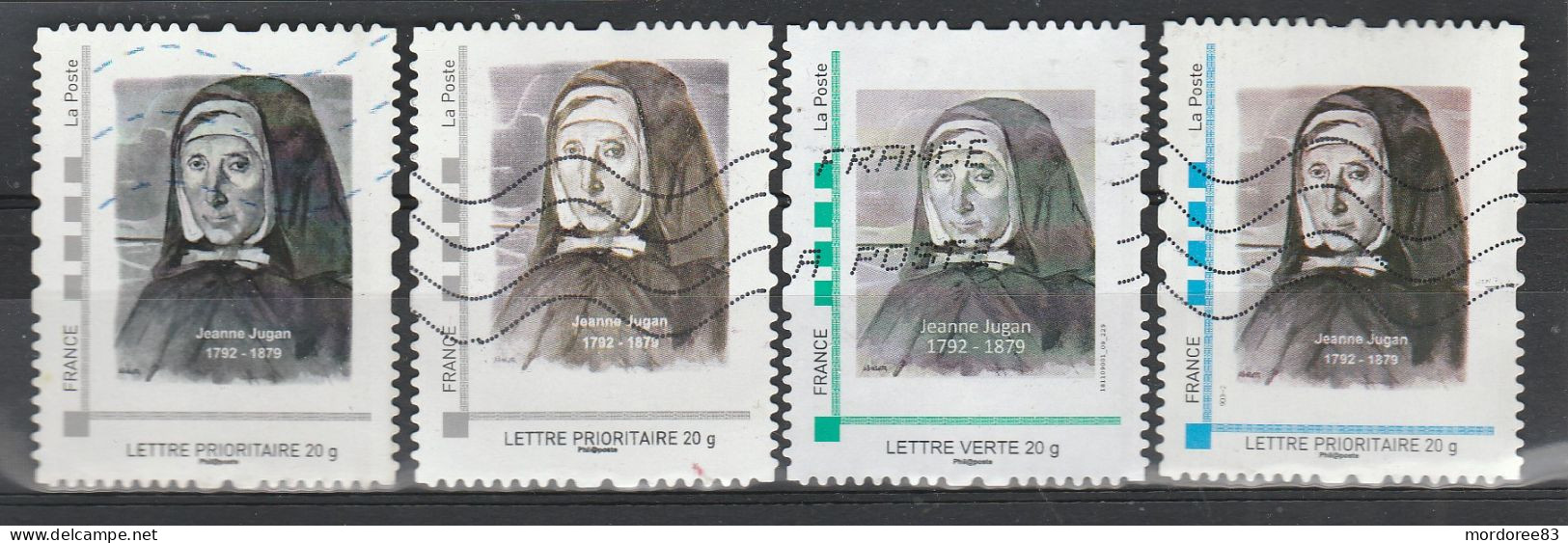 MONTIMBRAMOI JEANNE JUGAN LETTRE VERTE ET PRIORITAIRE 4 TIMBRES DIFFERENTS OBLITERE - Usados