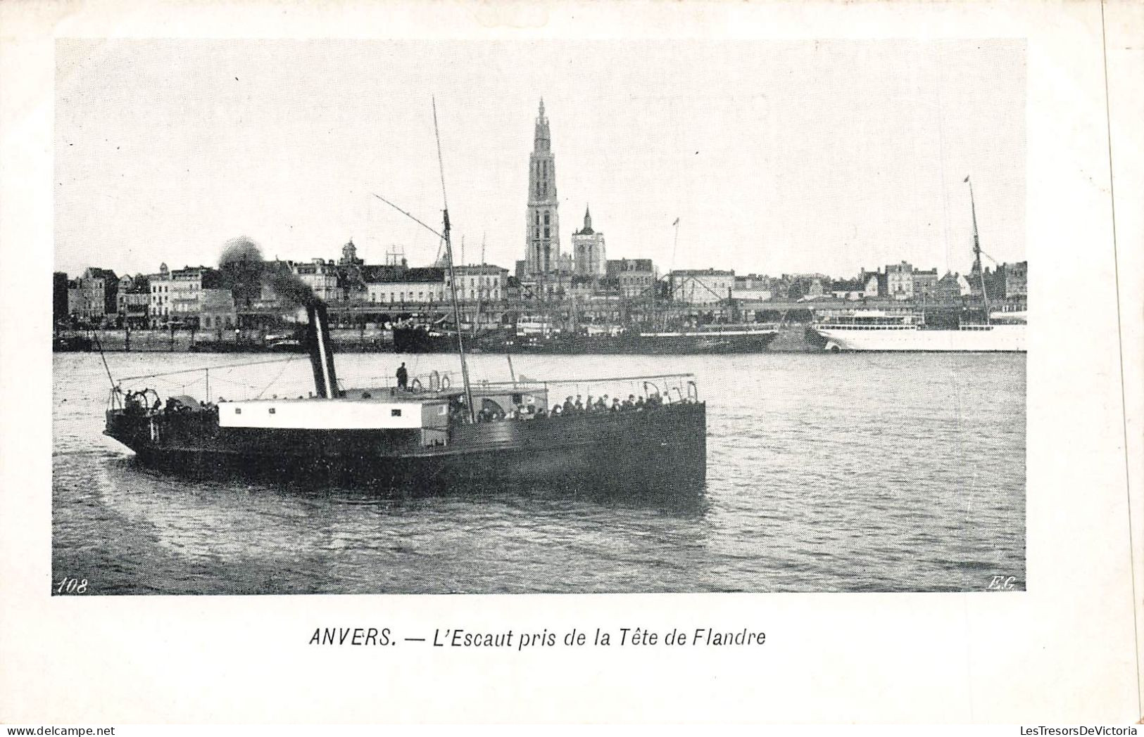 BELGIQUE - Anvers - L'Escaut Pris De La Tête De Flandre - Bateaux - Eglise - Carte Postale Ancienne - Antwerpen