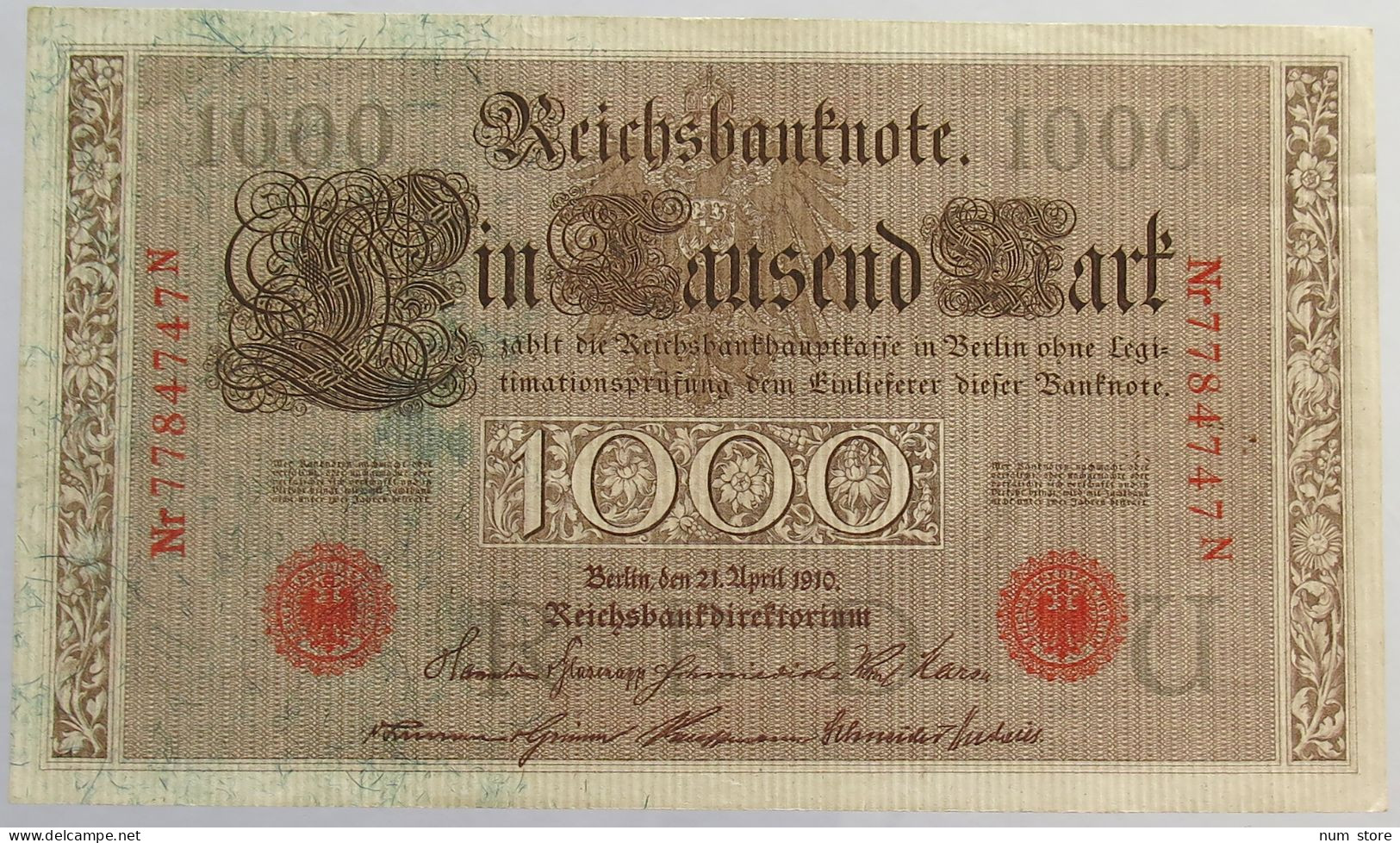 KAISERREICH DEUTSCHE REICHSBANK 1000 MARK 1910  #alb016 0609 - 1000 Mark