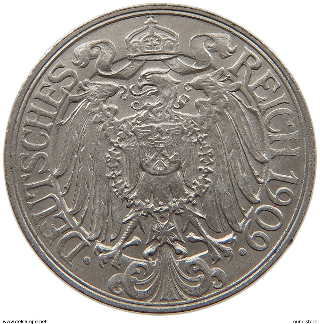 KAISERREICH 25 PFENNIG 1909 D  #a086 0977 - 25 Pfennig