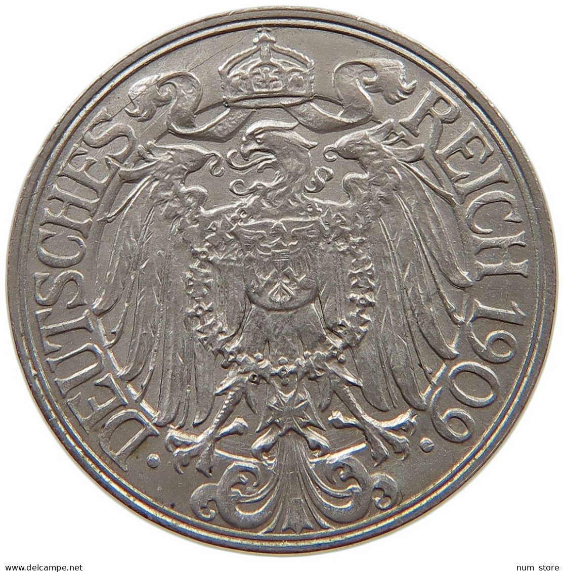 KAISERREICH 25 PFENNIG 1909 D  #a086 0947 - 25 Pfennig