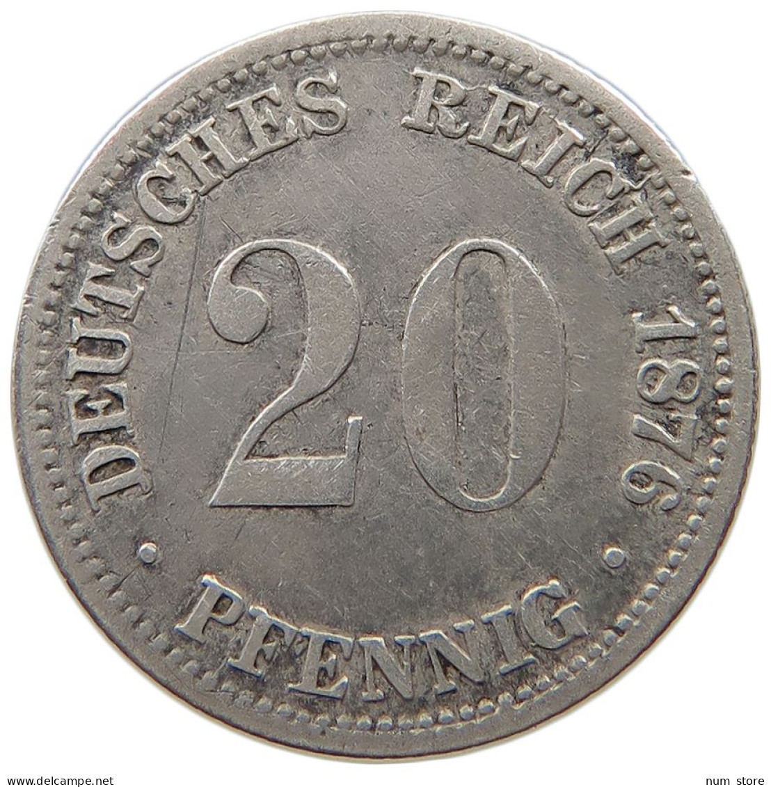 KAISERREICH 20 PFENNIG 1876 J  #a045 0891 - 20 Pfennig