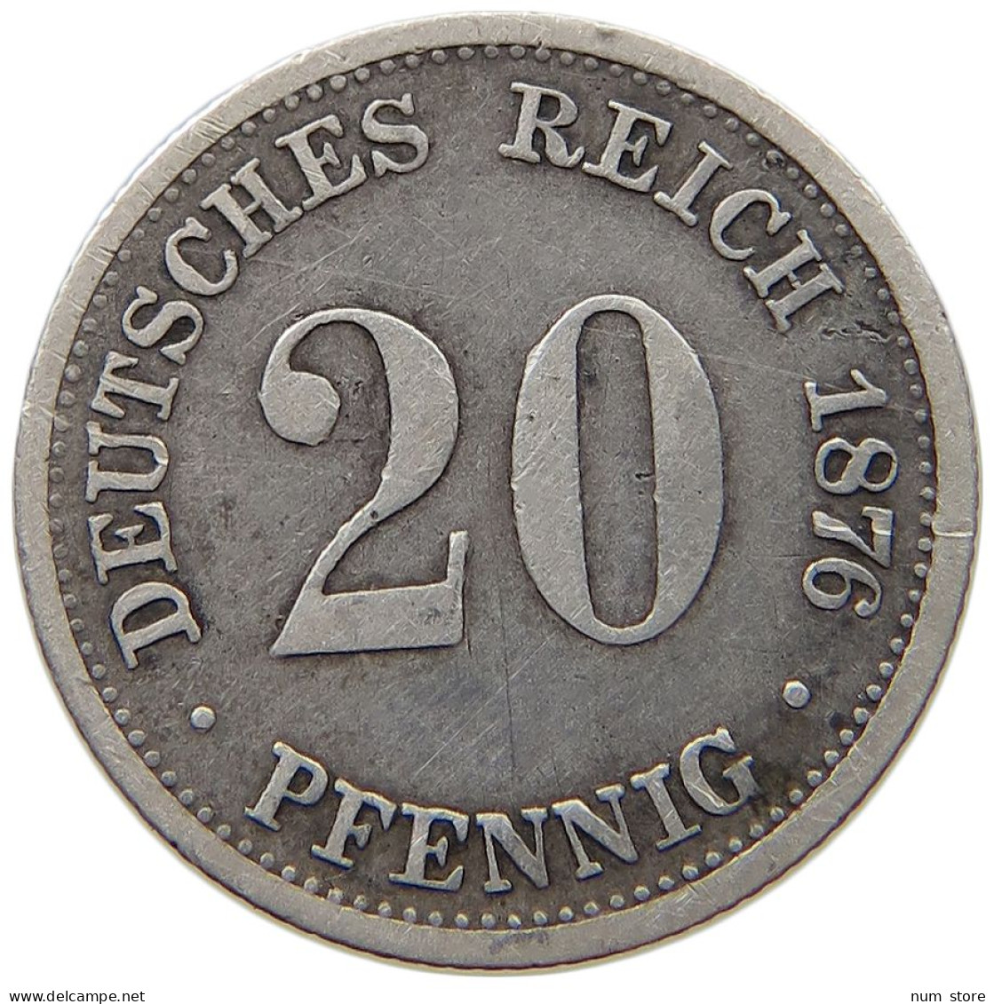 KAISERREICH 20 PFENNIG 1876 F  #t144 0335 - 20 Pfennig