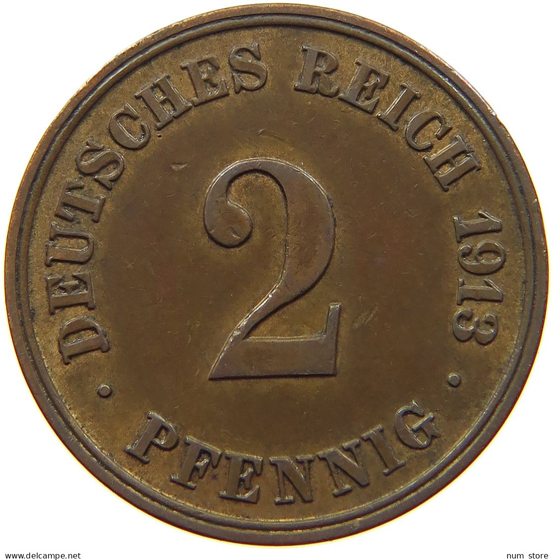 KAISERREICH 2 PFENNIG 1913 J  #s068 0425 - 2 Pfennig