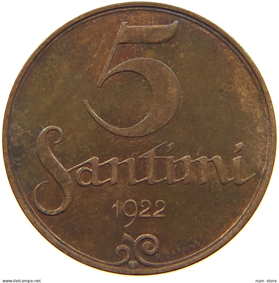 LATVIA 5 SANTIMI 1922  #s078 0433 - Lettland