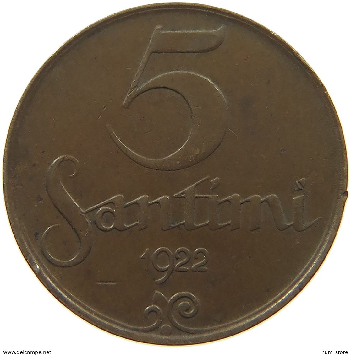 LATVIA 5 SANTIMI 1922  #c080 0687 - Letland