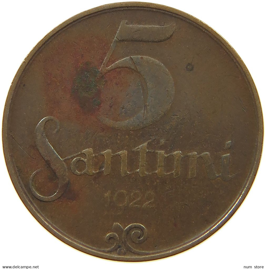 LATVIA 5 SANTIMI 1922  #c080 0683 - Latvia