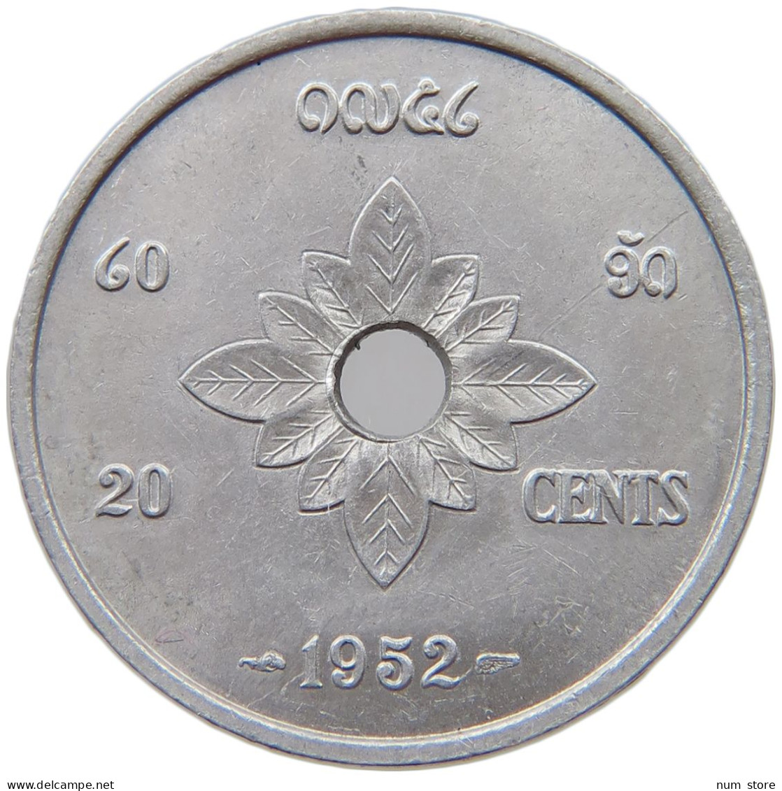 LAOS 20 CENTS 1952  #a022 0141 - Laos