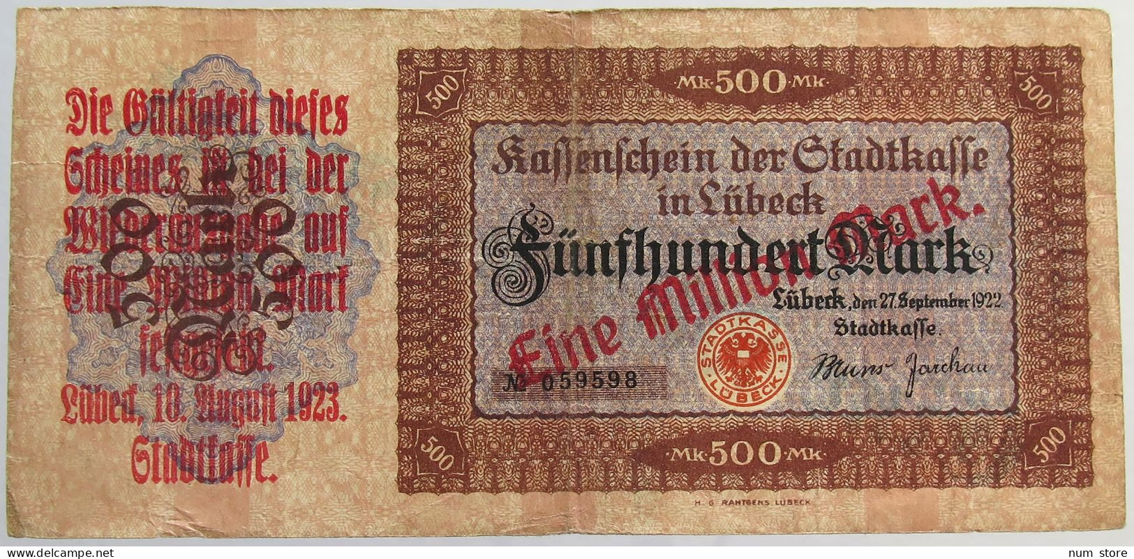 LÜBECK MILLION 1923  #alb016 0597 - 1 Mio. Mark