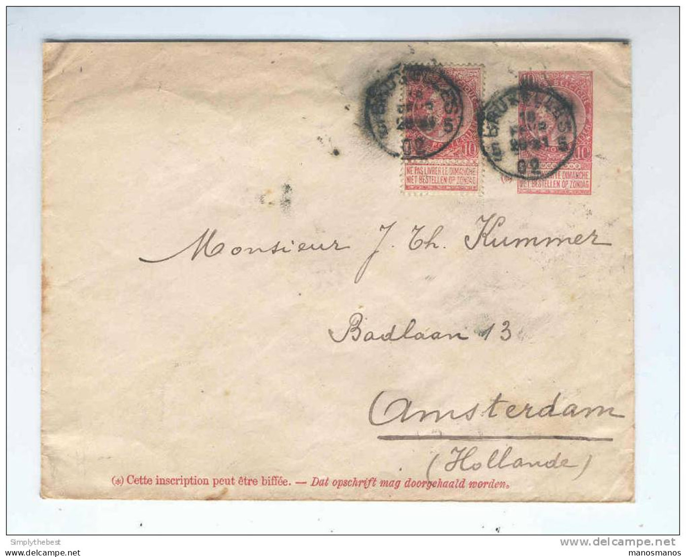 Enveloppe Fine Barbe 10 C + TP 58 Fine Barbe BRUXELLES 1902 - TARIF PREFERENTIEL 20 C Vers Pays-Bas  --  GG993 - Omslagen