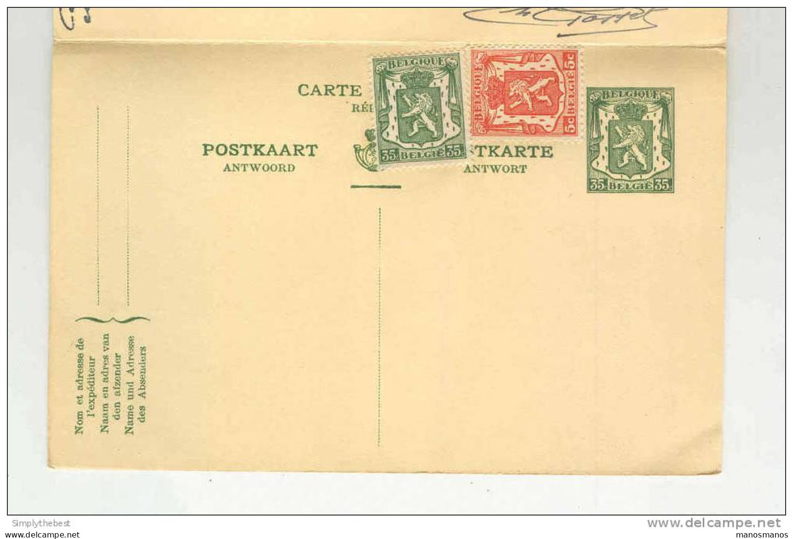 Entier Postal 35 C Sceau De L'Etat Avec Réponse TRILINGUE BRUXELLES 1940   --  GG967 - Cartes Postales 1934-1951
