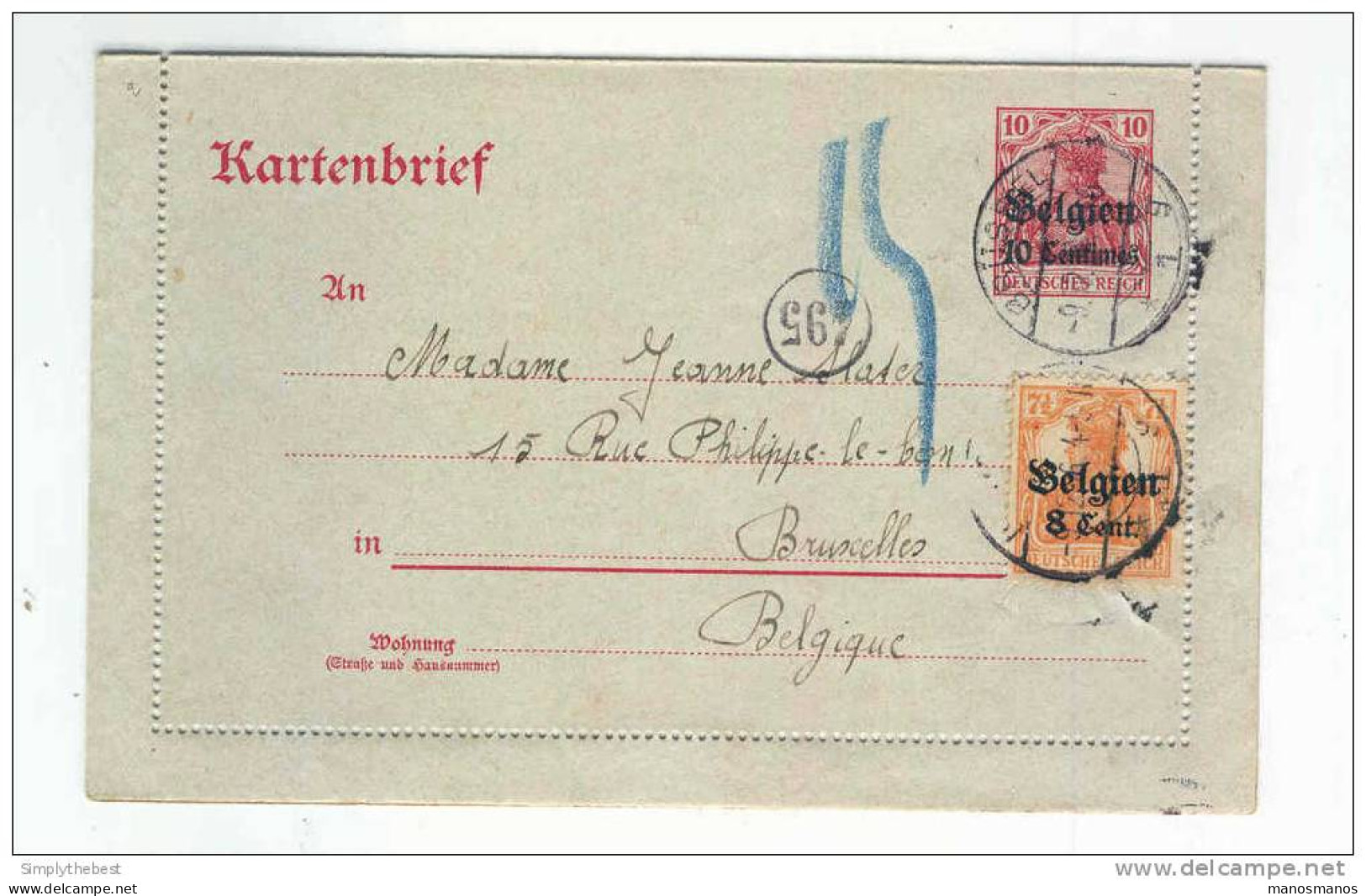 Carte-Lettre Germania Complète Avec Bords 1916 BRUXELLES (Molenbeek St Jean) En Local   --   GG830 - German Occupation