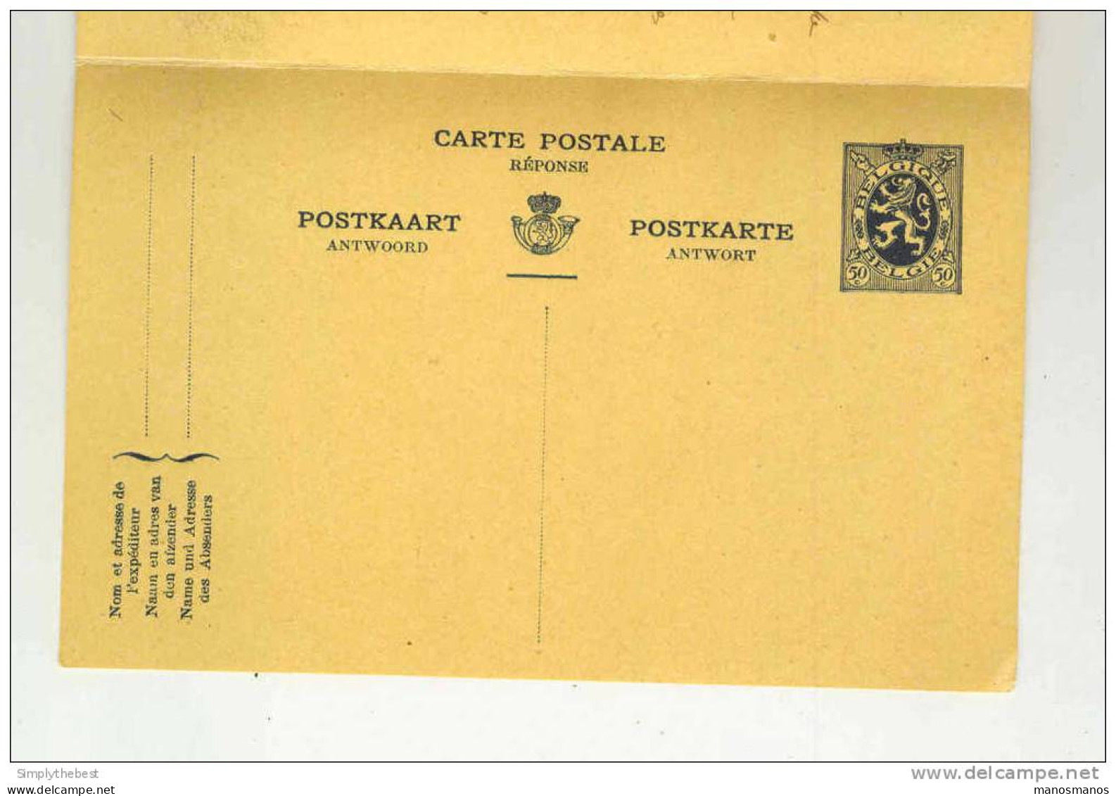 Entier Postal 50 C Lion Héraldique Avec Réponse TRILINGUE DE PANNE   --  GG962 - Cartoline 1909-1934