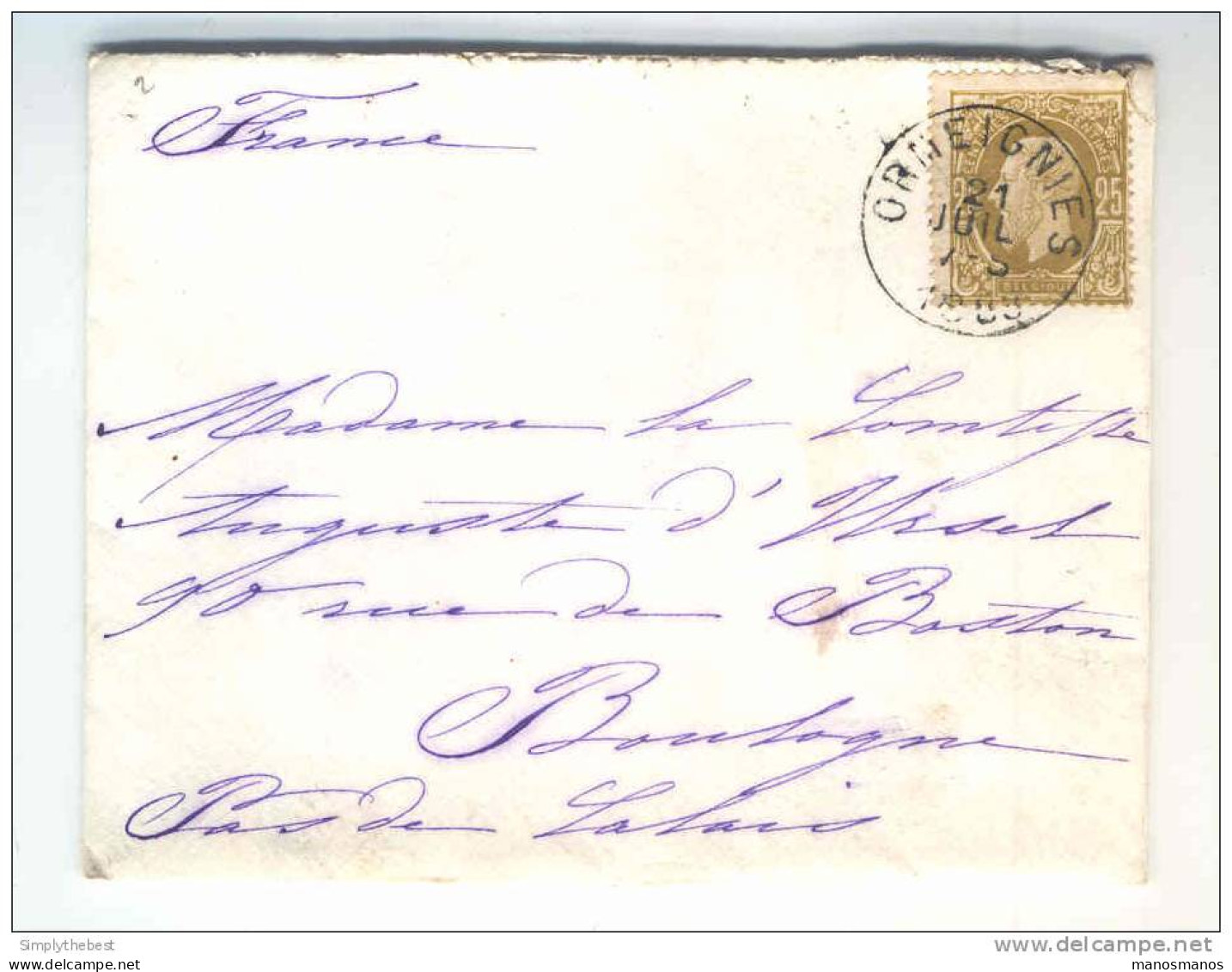 Lettre No 32 Simple Cercle ORMEIGNIES 1883 Pour La Comtesse D'Ursel En France- Verso Chateau D'Ormeignies ATH  --  GG884 - 1869-1883 Léopold II