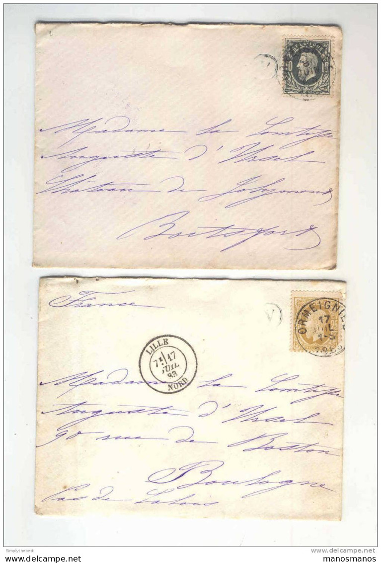 2 Lettres No 30 Ou 32(déf.) Simple Cercle ORMEIGNIES 1883 Pour La Comtesse D'Ursel - Boite Rurale V  --  GG887 - Poste Rurale