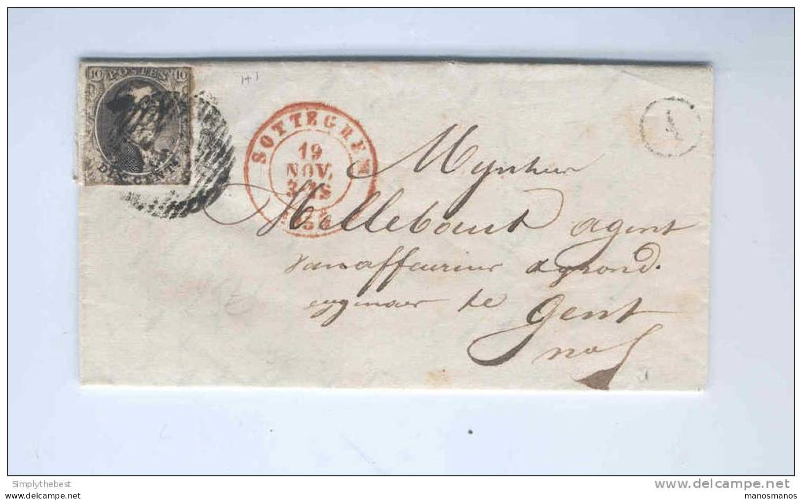 Lettre Médaillon 10 C SOTTEGHEM 1855  - Boite Rurale A Origine Manuscrite MARIE AUDENHOVE  --  GG755 - Posta Rurale