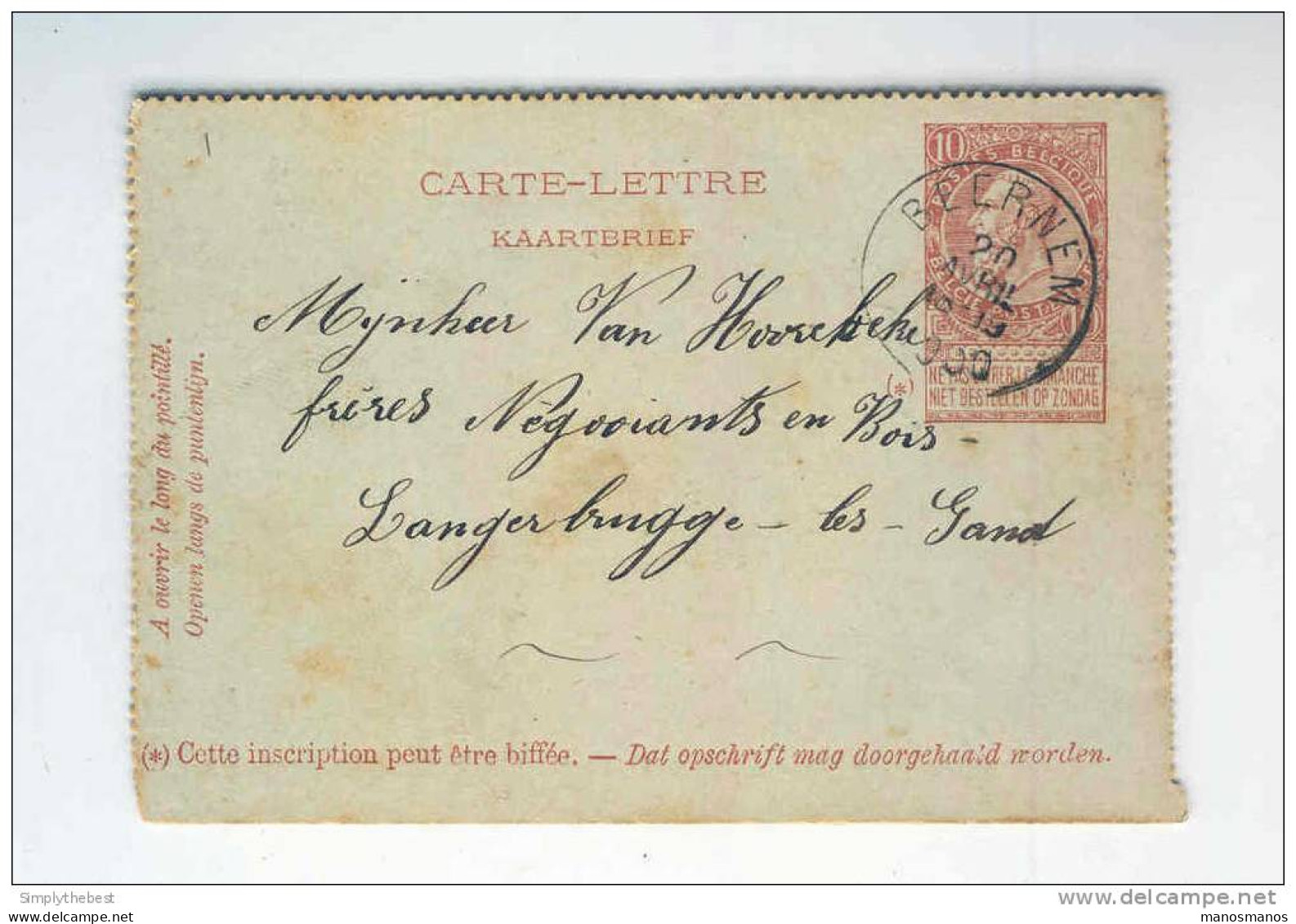 Carte-Lettre Fine Barbe Simple Cercle BEERNEM 1900 Vers LANGERBRUGGE - EVERGEM  --  GG620 - Letter-Cards