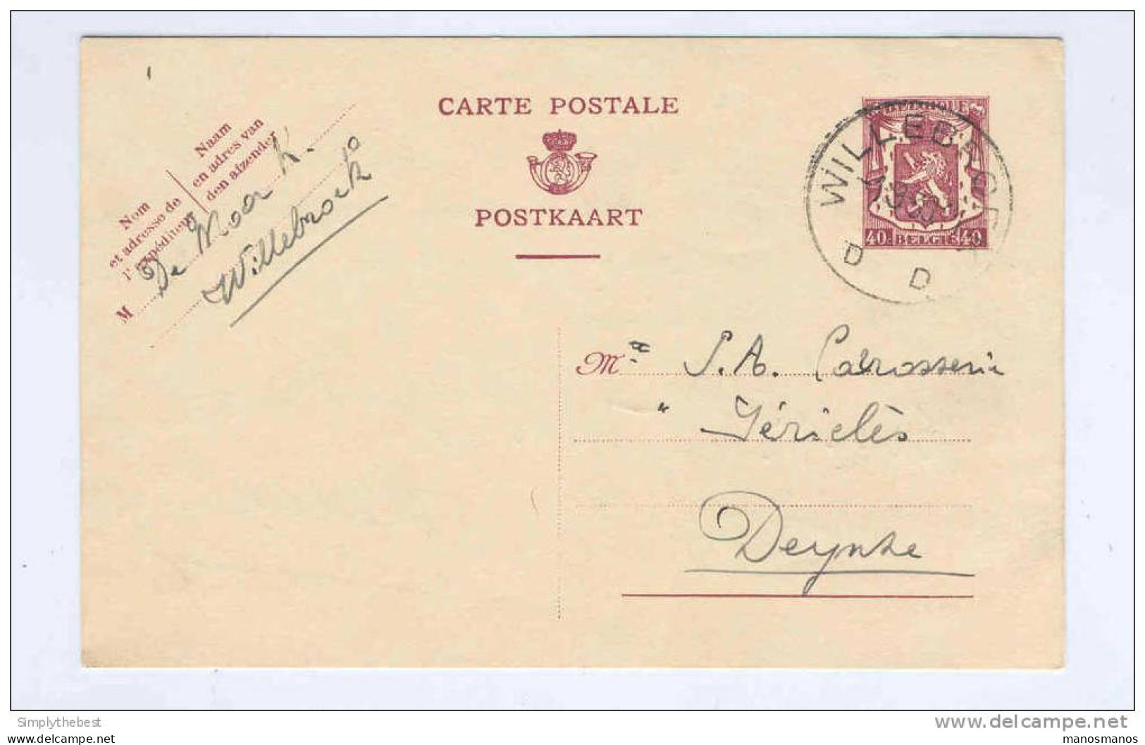 2 X Entier Postal 40 Et 90 C Sceau De L'Etat WILLEBROEK 1939/1950 - Signé De Moor Et Aerts (Kinderwagens)  - GG497 - Postkarten 1934-1951