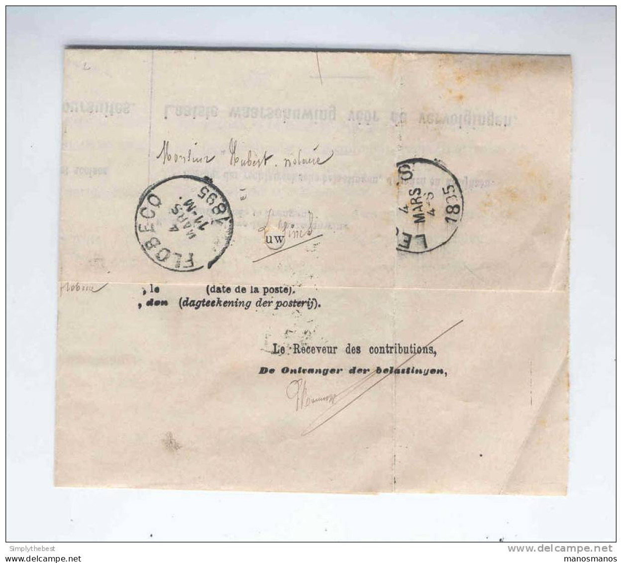 Courrier Du Ministère Des Finances En Franchise FLOBECQ 1895 Vers Notaire Hubert à LESSINES  --  HH/116 - Zonder Portkosten