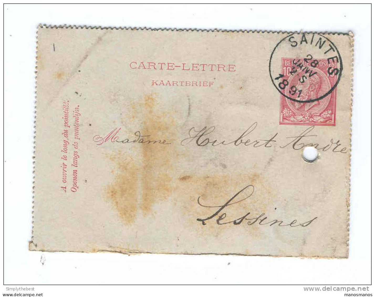 Carte-Lettre Type No 46 Cachet Simple Cercle SAINTES 1891  --  HH/029 - Postbladen