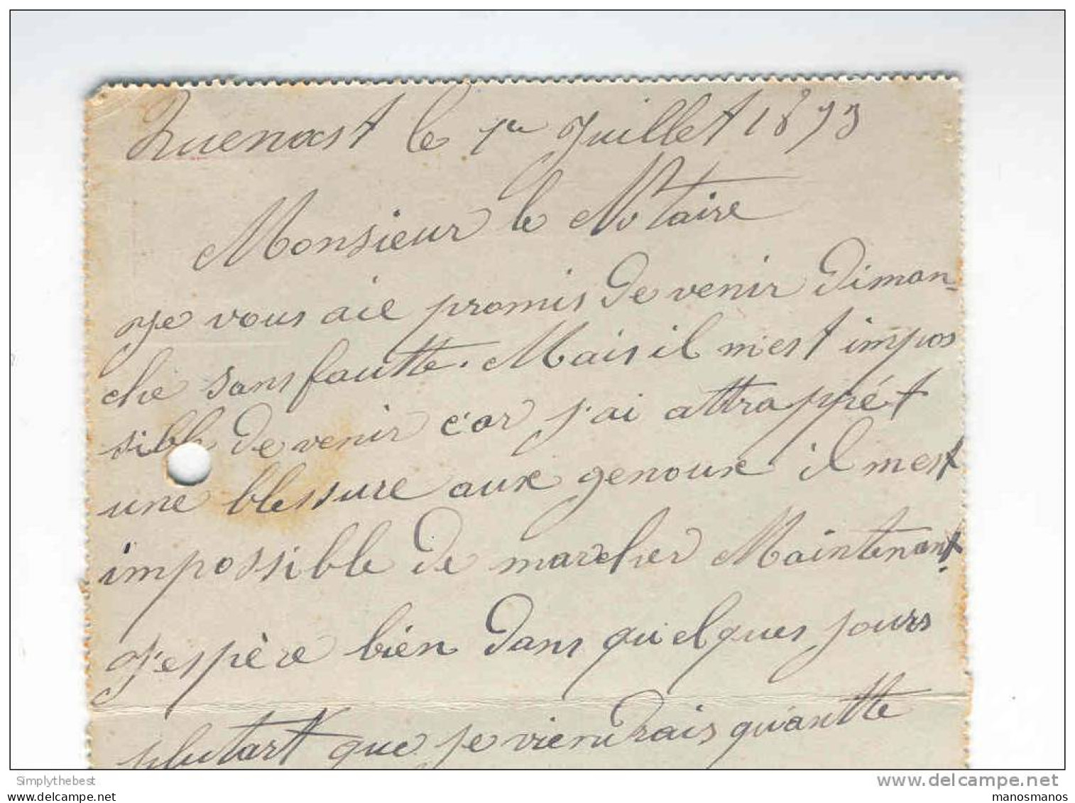 Carte-Lettre Type No 46 Cachet Simple Cercle REBECQ 1893 - Origine Manuscrite QUENAST   --  HH/028 - Postbladen