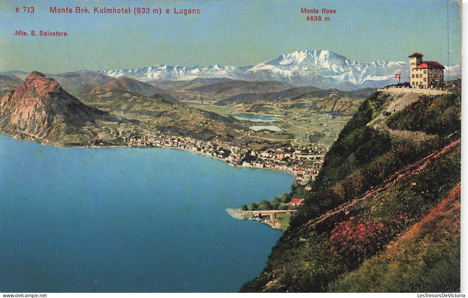 SUISSE - Lugano - Mont Brè. Kulmhotel (933m) U Lugano - Mte S Salvatore - Monte Rosa - Colorisé - Carte Postale Ancienne - Lugano