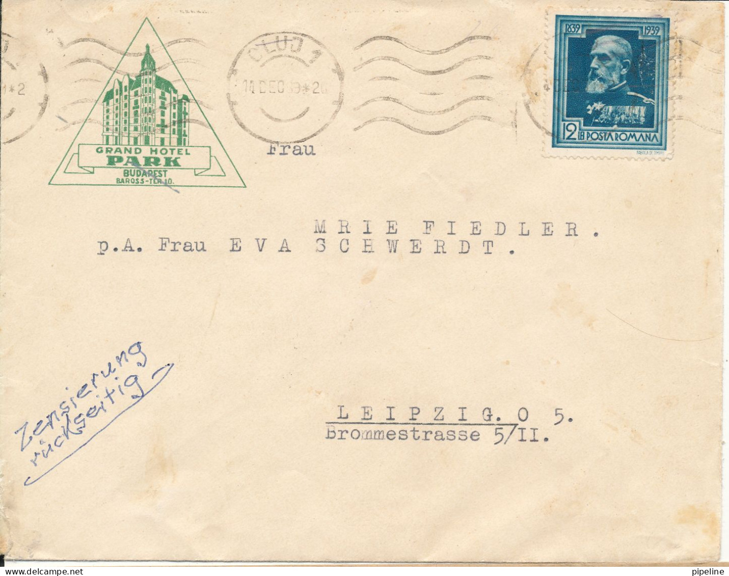 Romania Nazi Censored Cover Sent To Germany 14-12-1939 Single Franked - Covers & Documents